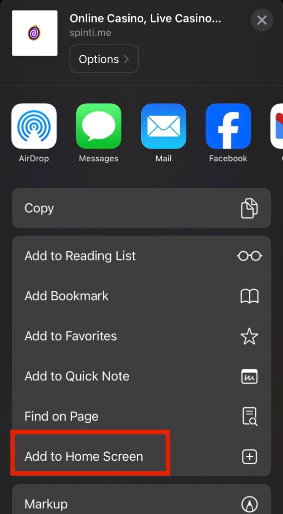 📌 Step 4: Click on the "Add to Home Screen" option.