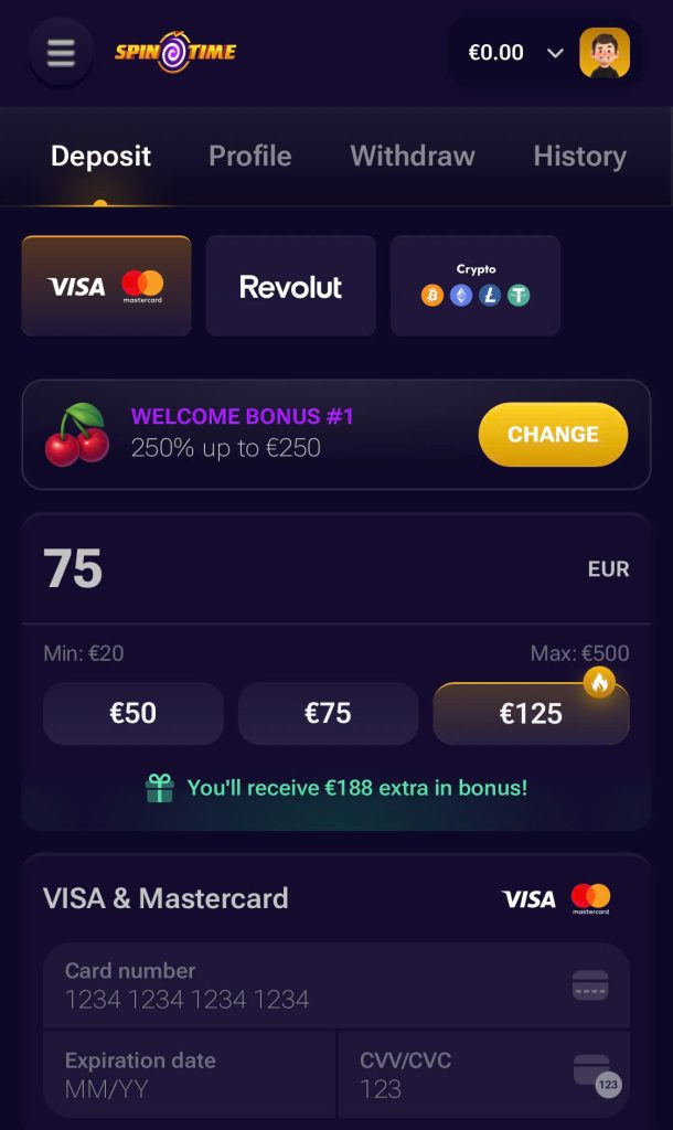 Step 2: you choose the deposit method by Visa.