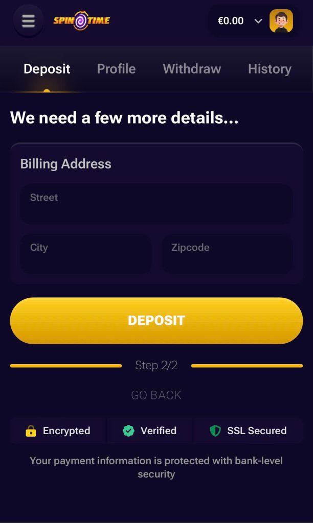 Step 4: Next, the player fills in the Billing address information.