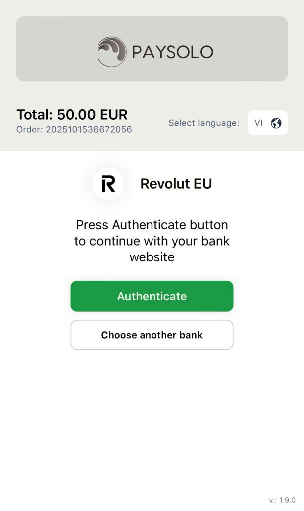 Step 3: The system will open the Revolut EU deposit interface.
