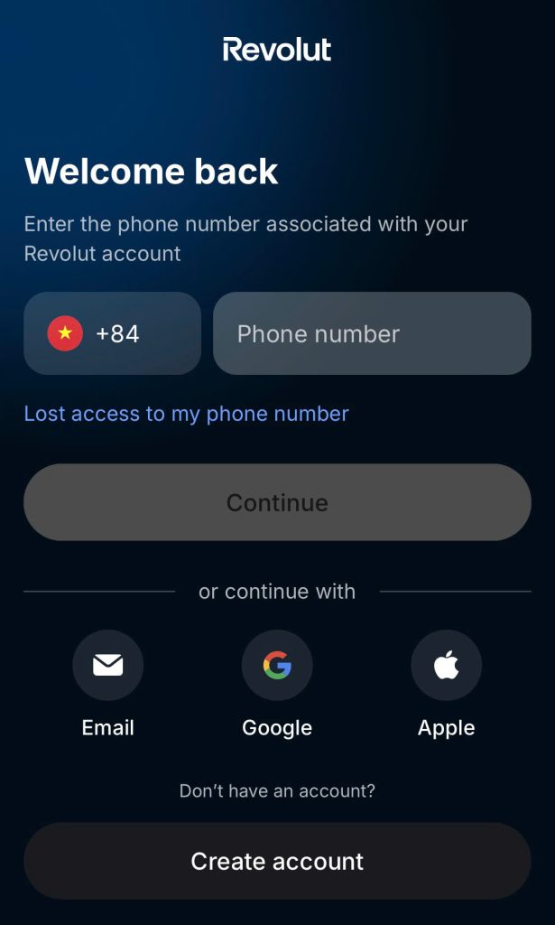 Step 4: Players enter the phone number associated with your Revolut account.
