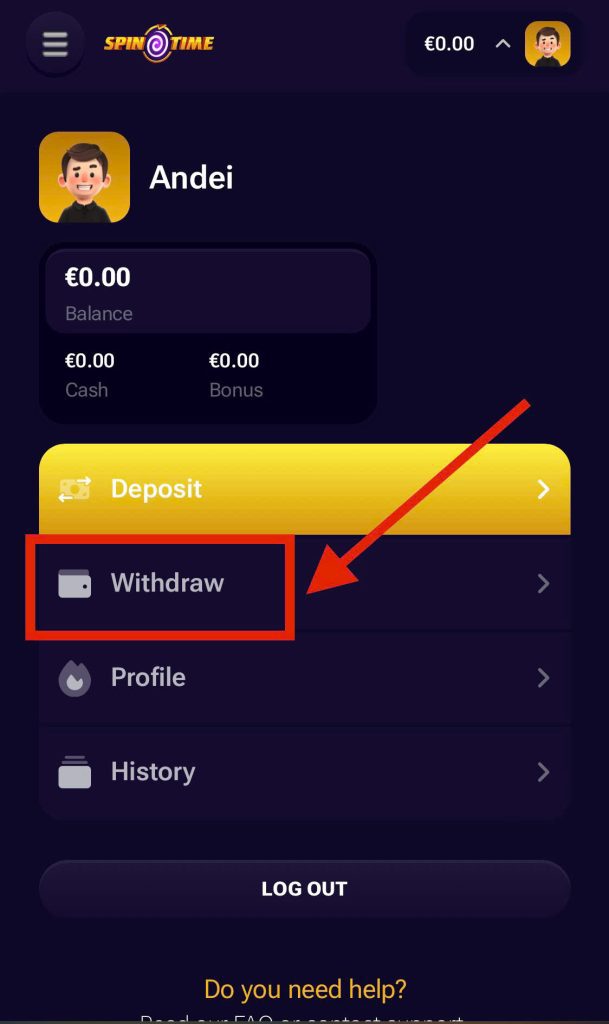 Step 1: select WITHDRAW.