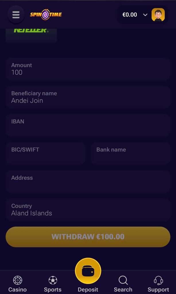 Step 3: Then the player fills in all the withdrawal information